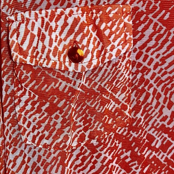 French Connection Sheer Top Blouse  With Tank Sz 2X Orange White Roll Tab Sleeve - Picture 4 of 8